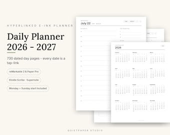 Hyperlinked Daily Planner 2026-2027 PDF (reMarkable, Kindle Scribe)