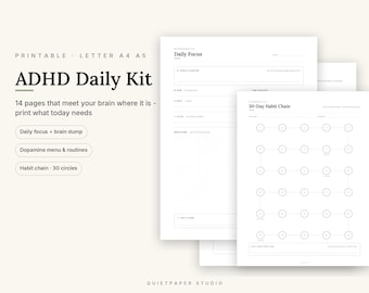 ADHD Daily Planner Kit, Focus, Brain Dump, Dopamine Menu, Habit Chain (PDF Download)