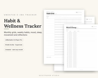 Undated Habit Wellness Tracker for reMarkable, Kindle Scribe, Supernote (PDF)