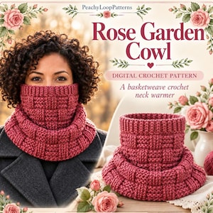 Crochet Cowl Pattern, Basketweave Neck Warmer, Face Covering Cowl, Bulky Yarn Crochet, 8 Illustrated Pages