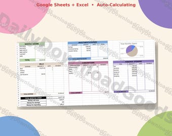 Monthly Budget Template, Google Sheets + Excel Expense Tracker (Instant Download)