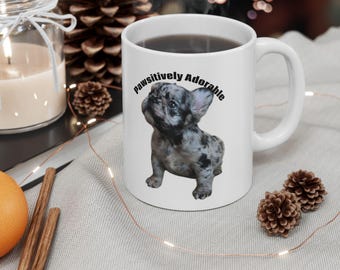 Fluffy French Bulldog Mug | Cocoa Merle Frenchie Puppy Portrait | Dog Mom Gift Ceramic Cup