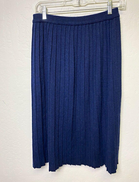 Marks & Spencer, VTG St Michail Marks & Spencer Size 14 Navy Blue Knit Pleated Skirt Made in USA