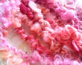 hand spun Art Yarn Super Coils Sunset over Fields Merino and Cotton.