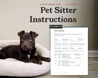 Instructions imprimables pour la garde d'animaux, soins aux chiens et aux chats, contacts d'urgence, registre des visites (PDF)