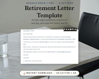 Retirement Letter Template, Manager & HR Letters, Editable Google Doc (PDF)