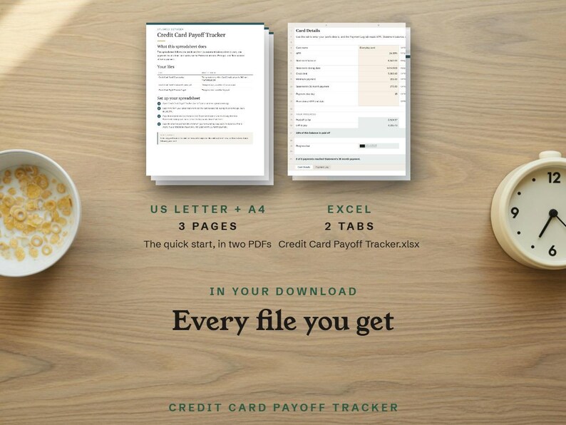 Every file you get, the quick start in US Letter and A4 and the Excel spreadsheet
