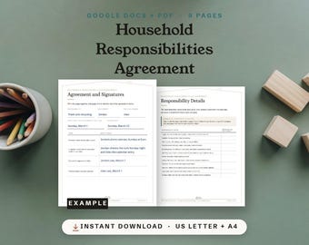 Modèle d'accord de tâches ménagères entre colocataires adultes, tableau des responsabilités domestiques (PDF)