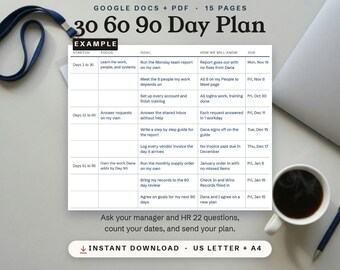 30-60-90 Day Plan Template, New Job Checklist, Action Plan (PDF + Google Docs)