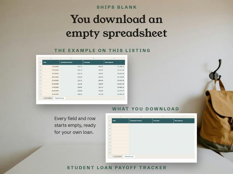 Ships blank, the filled example above the empty Payment Log you download