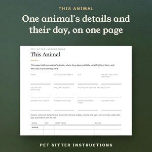 One animal's details and their day, on one page