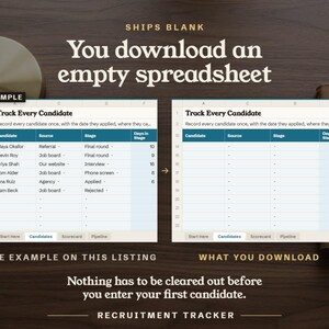 Ships blank, the filled example beside the empty Candidates tab you download