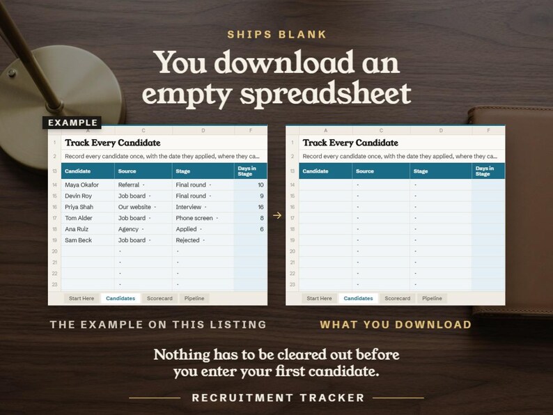 Ships blank, the filled example beside the empty Candidates tab you download