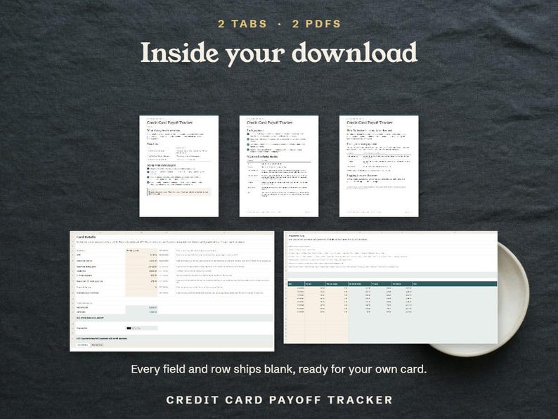 Inside your download, the three quick start pages over the Card Details and Payment Log tabs