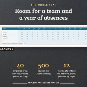 The whole year, room for 40 employees and 500 rows, with points by month on the Year Grid, shown as an example