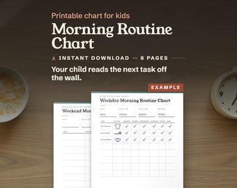 Tableau de routine matinale pour enfants, emploi du temps visuel avec cases illustrées (PDF)