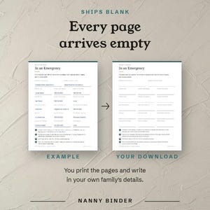 Ships blank, the filled example beside the empty In an Emergency page you download