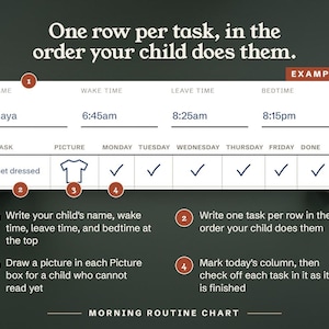 One row per task, in the order your child does them.