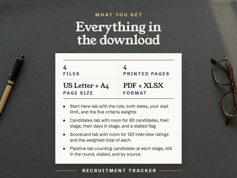 Everything in the download, 4 files and 4 printed pages in US Letter and A4, as PDF and XLSX