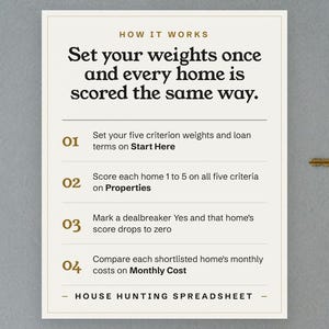 Set your weights once and every home is scored the same way