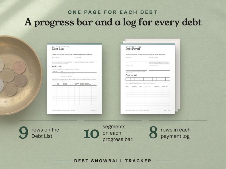 A progress bar and a log for every debt
