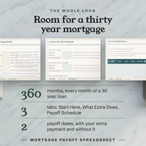 The whole loan, 360 months across three tabs with two payoff dates