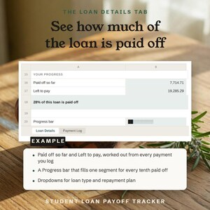 The Loan Details tab, with Paid off so far, Left to pay, and the Progress bar, shown as an example