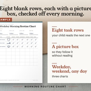 Eight blank rows, each with a picture box, checked off every morning.