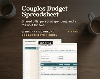 Kalkylblad för parbudget, delade utgifter för två (Google Sheets, Excel)