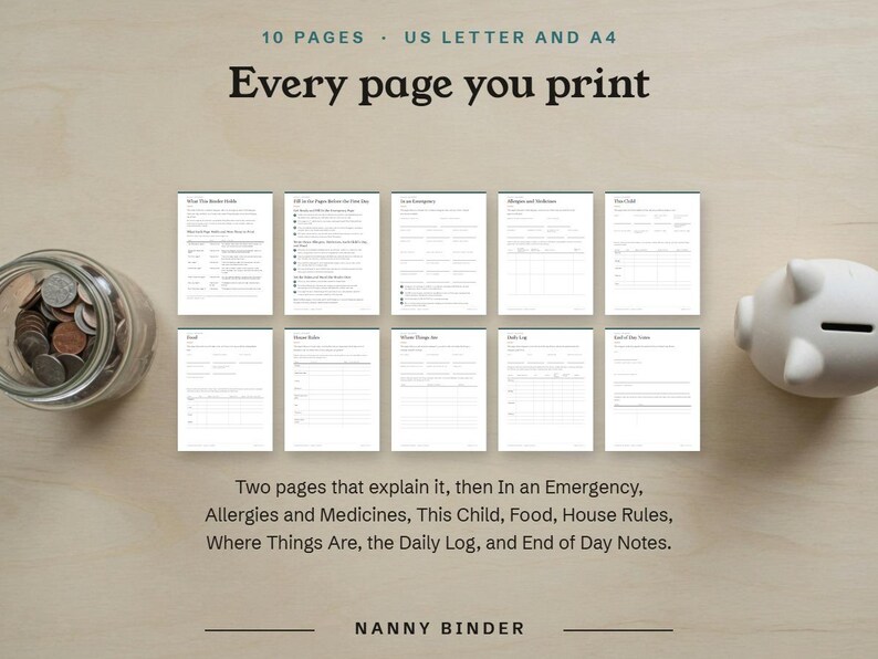 Every page you print, the 10 pages of the binder in US Letter and A4