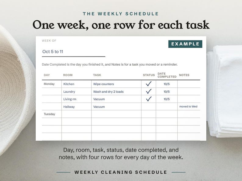 One week, one row for each task