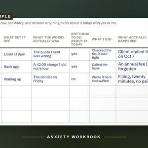 A worry log filled in, marked Example