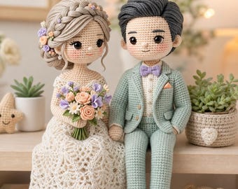 Wedding Couple Crochet Pattern PDF, Bride and Groom Amigurumi Dolls, Crochet Wedding Dolls, Bridal Gift, Wedding Keepsake Crochet Pattern