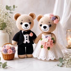 Virkmönster för bröllopsbjörn PDF | Amigurumi-björnmönster för brud och brudgum | Direkt nedladdning | Gör-det-själv-bröllopspresent | Engelsk virkhandledning