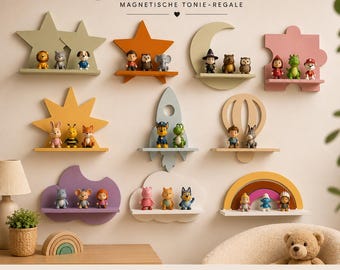 Magnetisches Tonie Regal | Gratis Personalisierung | Tonie Wandregal ohne Bohren | Tonie Figuren Regal | Toniebox Regal | Kinderzimmer Deko