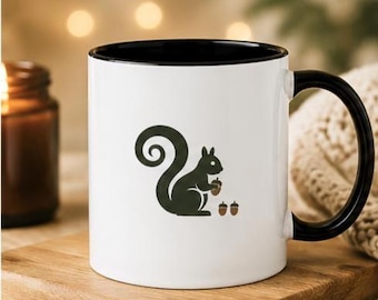 Squirrel with Acorn Ceramic Mug | Whimsical Nature Coffee Cup