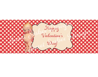INSTANT DOWNLOAD - Printable Vintage Valentine Kewpie Water Bottle Labels