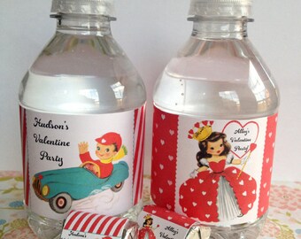 Personalized Vintage Valentine Printable Water Bottle Labels and Mini Candy Bar Wrappers