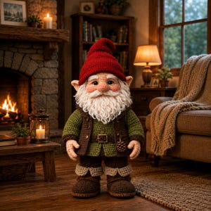 Virkmönster för tomte, Mönster för skogstomte i PDF-format, DIY-leksak på flera språk, Virkat tomtemönster (Videohandledning + PDF)