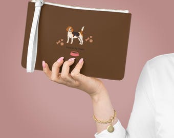 Beagle Illustration Clutch Bag | Dog Paw Pattern, Brown Pet Accessory