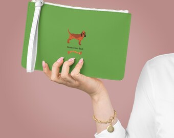 Bloodhound Illustration Clutch | Green Leather Wristlet, Dog Lover Accessory