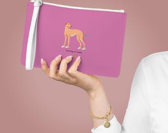 Greyhound Illustration Clutch Bag | Pink Running Dog, Treats