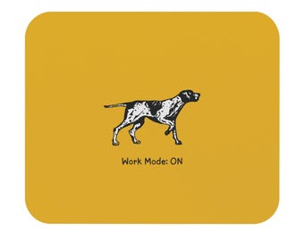 Pointer Dog Illustration Work Mode ON Mouse Pad | Yellow Desk Mat