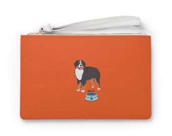 Bernese Mountain Dog Illustration Clutch Bag | Orange Dog Bowl Accessory