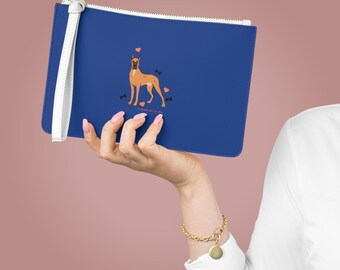 Great Dane Illustration Clutch | Dog Lover Wristlet, Blue Canvas