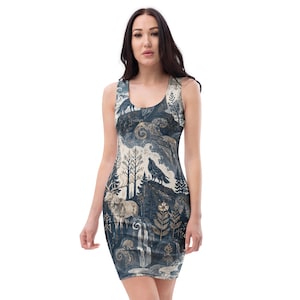 Bodycon Dress With Norse Pattern, Four-Way Stretch Allover Print