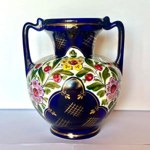 Vintage Regina Gouda Holland Vase, Model 235 Agnes Decor, Dutch Art Pottery Cobalt Blue and Gold, Jarrón Cerámica Holandesa Firmado Retro"