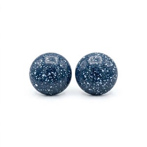 Vintage Speckled Blue Clip-On Earrings - 1960s Mod Domed Button Earrings - Retro Blue and White Splatter Statement Jewelry