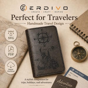 アメリカ旅行パスポートカバーSVG PDF | レーザーカットレザーパターン | デジタルダウンロード | レザークラフトテンプレート