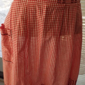 Gingham Apron Handmade Half Apron Red and White Cross Stitch Geometric Design image 1